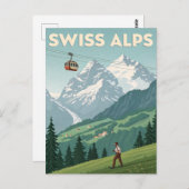 Vintage Swiss Alps Travel Briefkaart (Voorkant / Achterkant)