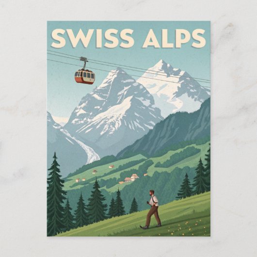 Vintage Swiss Alps Travel Briefkaart (Voorkant)