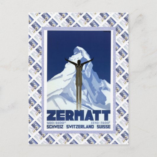 Vintage Swiss Raulway Poster, Zermatt Briefkaart (Voorkant)