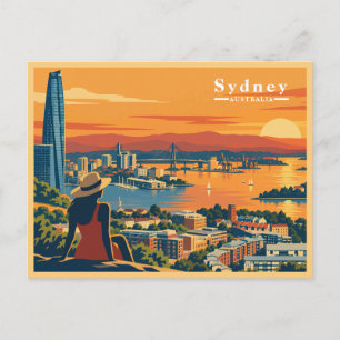 Vintage Sydney Zonsondergang Stadsgezicht Feestdagenkaart