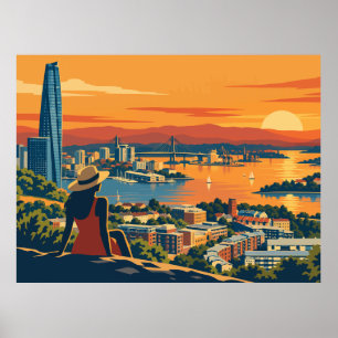 Vintage Sydney Zonsondergang Stadsgezicht Poster
