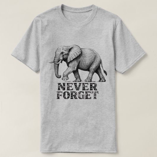 Vintage T-shirt met olifant die nooit vergeet graf (Design voorkant)