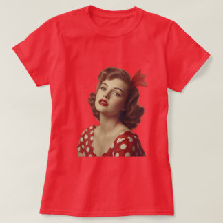 Vintage T-shirt met Pin-Up Girl en rode polka stip