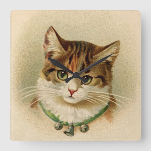 Vintage Tabby Cat Print Vierkante Klok (Voorkant)
