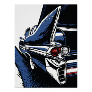 Vintage Tailfin Glow in Pop Art Blauw Perfect Poster
