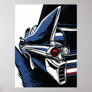 Vintage Tailfin Glow in Pop Art Blauw Poster