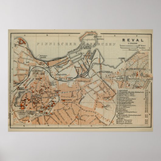 Vintage Tallinn Estland Map (1914) Poster (Voorkant)