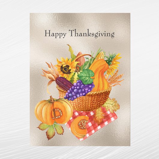 Vintage Tan Basket Vegetables Florence Thanksgivin Feestdagenkaart