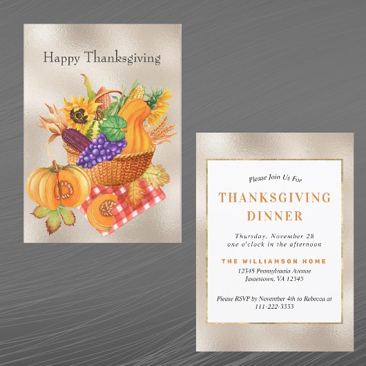 Vintage Tan Basket Vegetables Florence Thanksgivin Kaart