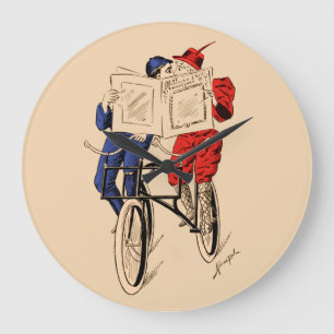 Vintage Tandem Bicycle Couple Reading Kissing Grote Klok