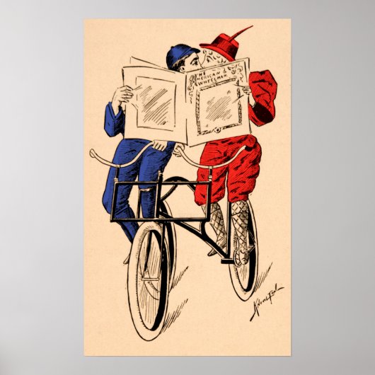 Vintage Tandem Bicycle Couple Reading Kissing Poster (Voorkant)