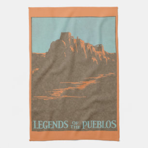 Vintage Taos Pueblo's New Mexico, Reisposter Kunst Theedoek