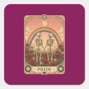 Vintage Tarotkaart Pride Skelet Liefhebbers Regenb Vierkante Sticker