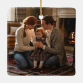 Vintage Tartan Monogram Photo Holiday Keramisch Ornament (Achterkant)