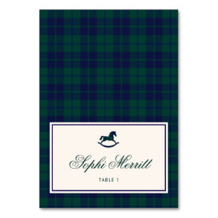 Vintage tartan schommelpaard plaatskaarten kaart