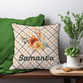 Vintage tartan waterverf wilde bloem groene naam kussen