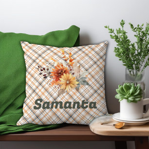 Vintage tartan waterverf wilde bloem groene naam kussen