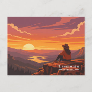 Vintage Tasmanië Australië Zonsondergang Wandelaar Feestdagenkaart