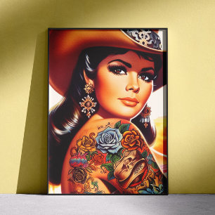 Vintage Tattoeëerde Cowgirl Poster