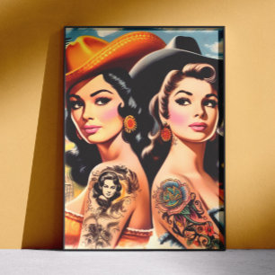 Vintage Tattoeëerde Cowgirls Poster