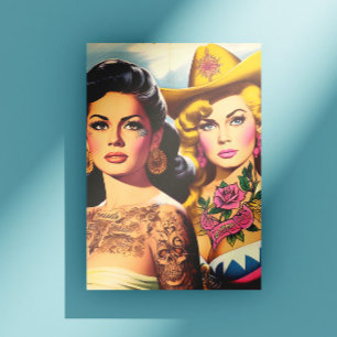 Vintage Tattoode Cowgirls Briefkaart