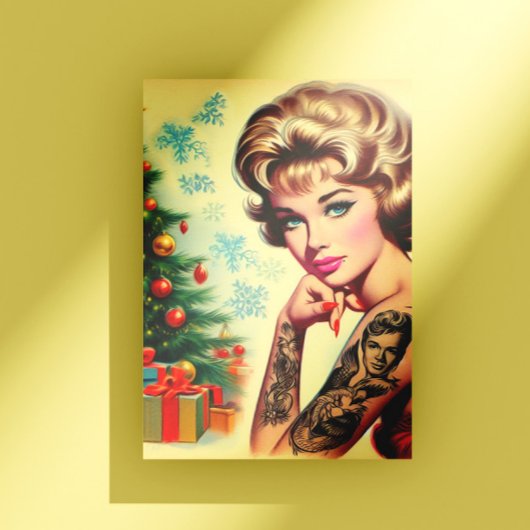 Vintage Tattooed Christmas Pin-up Briefkaart