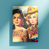 Vintage Tattooed Cowgirls Briefkaart