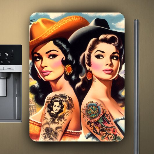 Vintage Tattooed Cowgirls Magneet