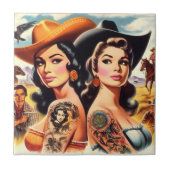 Vintage Tattooed Cowgirls Tegeltje (Voorkant)