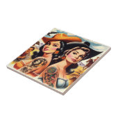 Vintage Tattooed Cowgirls Tegeltje (Zijkant)