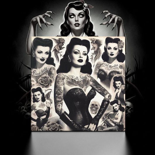 Vintage Tattooed Goth Woman Collage Tegeltje