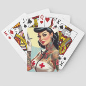 Vintage Tattooed Pin-up Nurse Pokerkaarten (Achterkant)
