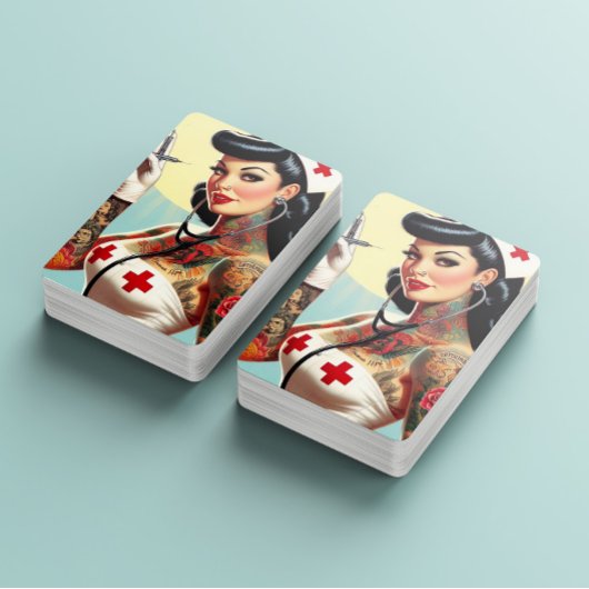 Vintage Tattooed Pin-up Nurse Pokerkaarten