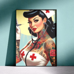 Vintage Tatuage Pin-up Verpleegster Poster