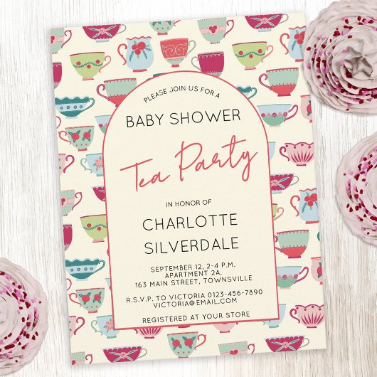 Vintage Tea Party Baby Shower Invitation Briefkaart