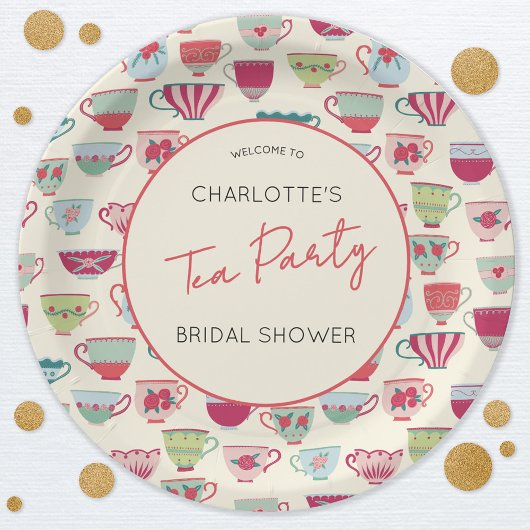 Vintage Tea Party Bridal Shower Papieren Bordje