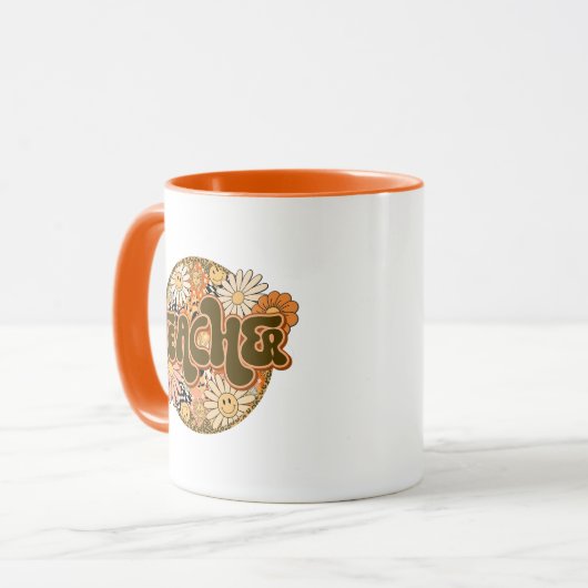 Vintage "Teacher" with Smiling Daisies Mok (Voorkant links)