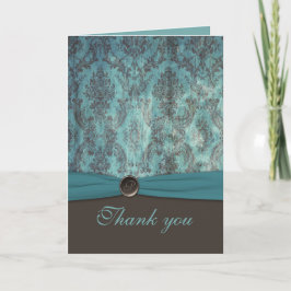 Vintage Teal en Bruine Damask Bedankkaart