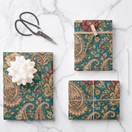 Vintage Teal Erfstuk Paisley Tuin Inpakpapier Vel