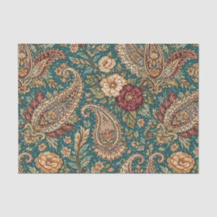 Vintage Teal Erfstuk Paisley Tuin Tissuepapier
