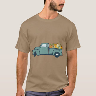 Vintage Teal Fall Truck Autumn Aesthetic Hello Pum T-shirt
