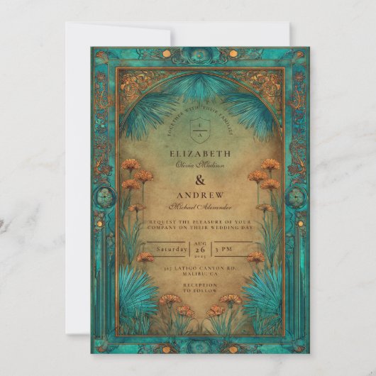 Vintage Teal Garden Islamic Wedding Kaart (Voorkant)