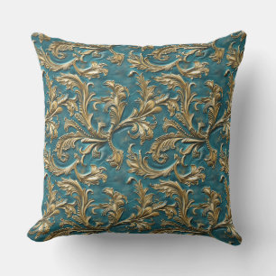 Vintage teal goud gedrukt leer buitenkussen