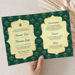 Vintage Teal Goud Versierde Anand Karaj Sikh Huwel