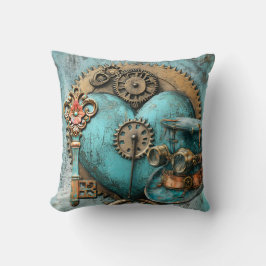 Vintage Teal Heart with Gears Steampunk Art Kussen