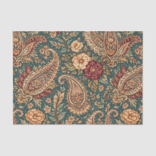 Vintage Teal Heirloom Paisley Garden Tissuepapier (Voorkant)
