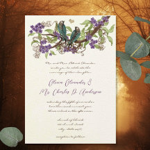 Vintage Teal Liefdesvogel Paarse Bloesems Trouw