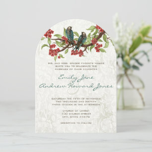 Vintage Teal Liefdesvogels Rode Kersenbloesem Kaart