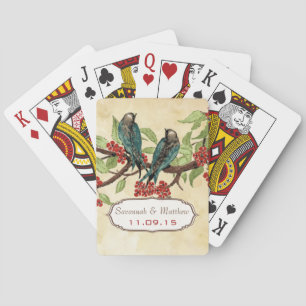 Vintage Teal Liefdesvogels Trouwcadeau Speelkaart Speelkaarten