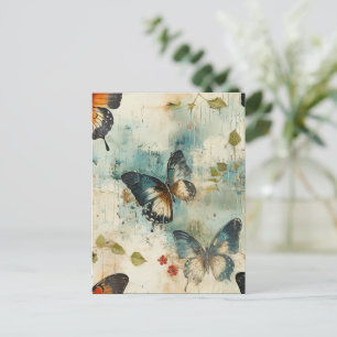 Vintage Teal Oranje Vlinder Botanisch Briefkaart